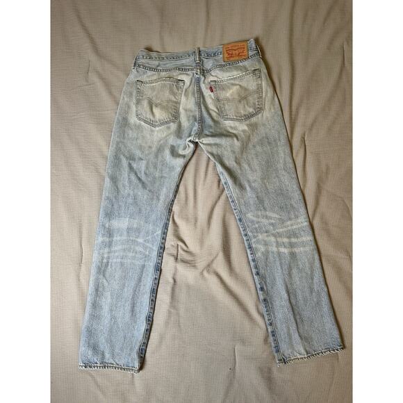 Levi’s 501 Button Fly Jeans Men 33x30 Light Wash Distressed Faded Repair - Picture 7 of 8